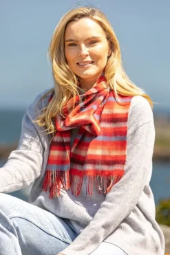 Ladies Cashmere Scarves|Ladies Wool Cashmere Scarves*Sweater Shop 100% Cashmere Scarf Red Check