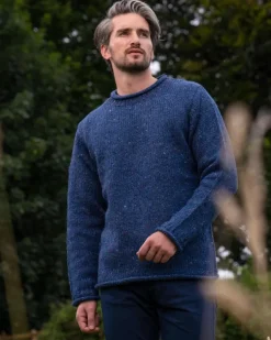 Mens Knitwear*Sweater Shop 100% Donegal Roll Neck Sweater Light Blue