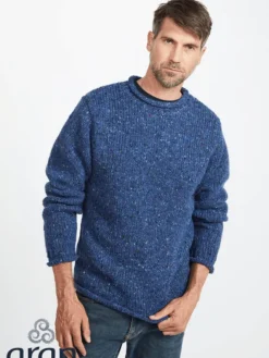 Mens Knitwear*Sweater Shop 100% Donegal Roll Neck Sweater Light Blue