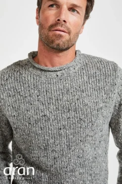 Mens Fisherman Sweaters*Sweater Shop 100% Donegal Wool Roll Neck Sweater Grey