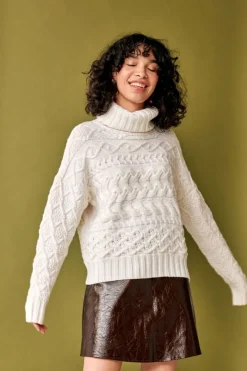 Designer Knitwear*Sweater Shop 100% Fine Merino Wool Cable Knit Polo Neck