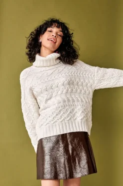 Designer Knitwear*Sweater Shop 100% Fine Merino Wool Cable Knit Polo Neck