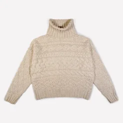 Designer Knitwear*Sweater Shop 100% Fine Merino Wool Cable Polo Neck Beige