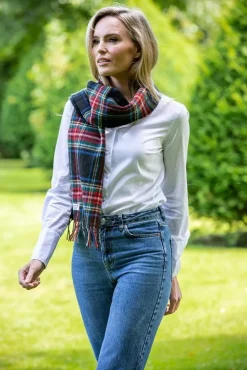 Ladies Lambswool Scarves*Sweater Shop 100% Lambswool Tartan Scarf Black Stewart