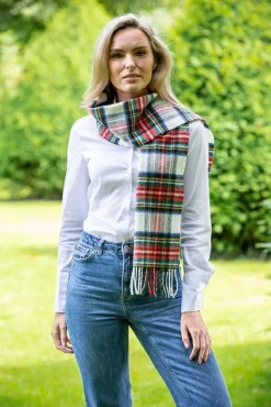 Ladies Lambswool Scarves*Sweater Shop 100% Lambswool White Stewart Tartan