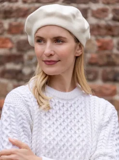 Aran Wool Hats|Ladies Hats*Sweater Shop 100% Merino Wool Beret Cream
