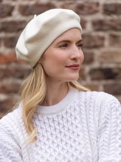 Aran Wool Hats|Ladies Hats*Sweater Shop 100% Merino Wool Beret Cream