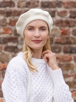 Aran Wool Hats|Ladies Hats*Sweater Shop 100% Merino Wool Beret Cream