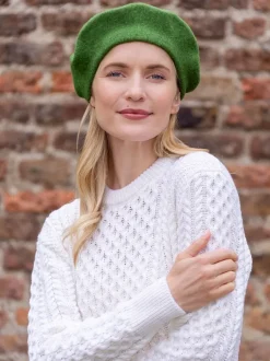 Aran Wool Hats|Ladies Hats*Sweater Shop 100% Merino Wool Beret Green