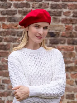Aran Wool Hats|Ladies Hats*Sweater Shop 100% Merino Wool Beret Red