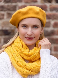 Aran Wool Hats|Ladies Hats*Sweater Shop 100% Merino Wool Beret Yellow
