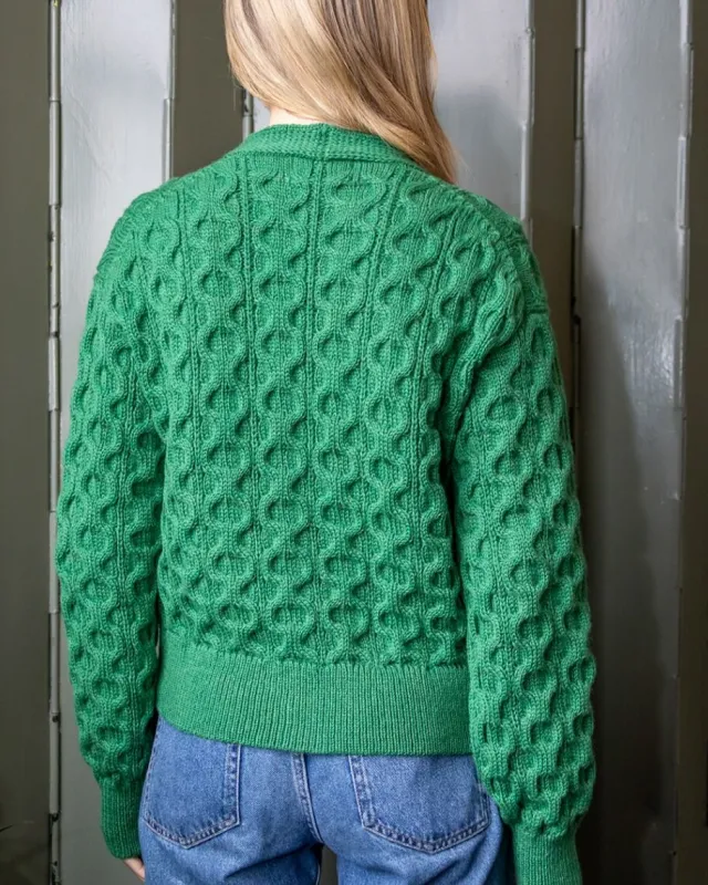 Womens Irish Knitwear|Ladies Cardigans*Sweater Shop 100% Merino Wool Cropped Aran Cardigan - Kiwi