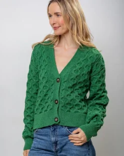 Womens Irish Knitwear|Ladies Cardigans*Sweater Shop 100% Merino Wool Cropped Aran Cardigan - Kiwi