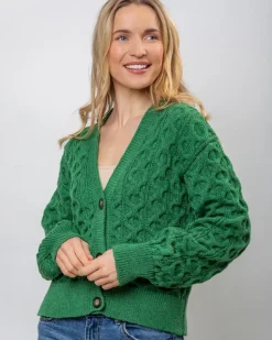 Womens Irish Knitwear|Ladies Cardigans*Sweater Shop 100% Merino Wool Cropped Aran Cardigan - Kiwi