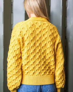 Womens Irish Knitwear|Ladies Cardigans*Sweater Shop 100% Merino Wool Cropped Aran Cardigan - Yellow