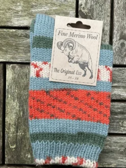 Aran Wool Socks*Sweater Shop 100% Merino Wool Fairisle Socks Orange Unisex