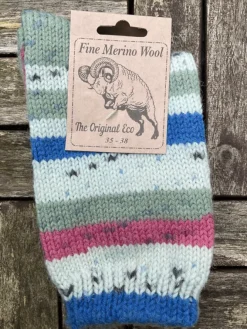 Aran Wool Socks*Sweater Shop 100% Merino Wool Fairisle Socks Mint Blue Unisex