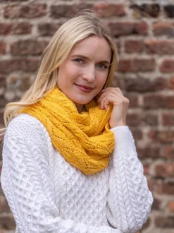 Ladies Merino Wool Scarves|Ladies Aran Scarves*Sweater Shop 100% Merino Wool Infinity Scarf Yellow