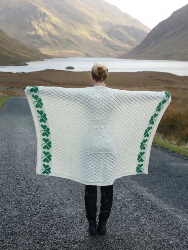 Aran Wool Throws*Sweater Shop 100% Merino Wool Shamrock Throw