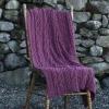 Aran Wool Throws*Sweater Shop Aran Cable Knit Blanket Super Soft Merino Raspberry