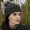 Aran Wool Hats*Sweater Shop Aran Cable Knit Hat Pom Pom Green