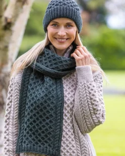Ladies Aran Scarves*Sweater Shop Aran Cable Knit Scarf Army Green