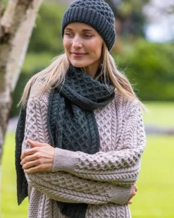 Ladies Aran Scarves*Sweater Shop Aran Cable Knit Scarf Army Green