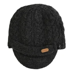 Aran Wool Hats|Ladies Hats*Sweater Shop Aran Cable Peak Hat Charcoal