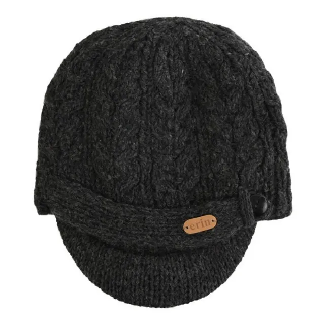Aran Wool Hats|Ladies Hats*Sweater Shop Aran Cable Peak Hat Charcoal