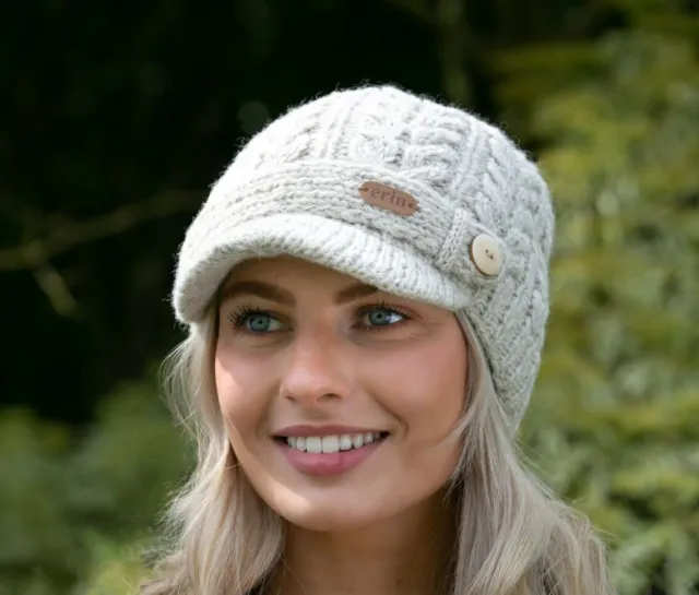 Aran Wool Hats|Ladies Hats*Sweater Shop Aran Cable Peak Hat Oat