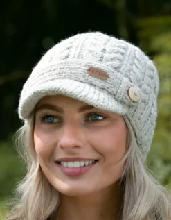 Aran Wool Hats|Ladies Hats*Sweater Shop Aran Cable Peak Hat Oat