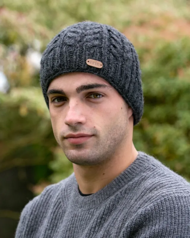 Aran Wool Hats*Sweater Shop Aran Cable Pullon Hat Charc