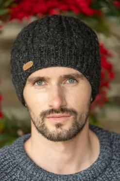 Aran Wool Hats*Sweater Shop Aran Cable Pullon Hat Charc