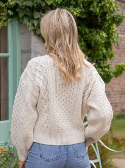 Womens Irish Knitwear|Womens Aran Fisherman Sweaters*Sweater Shop Aran Cropped Sweater Natural