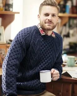 Mens Fisherman Sweaters|Mens Knitwear*Sweater Shop Aran Handknit Sweater Nightshade Navy