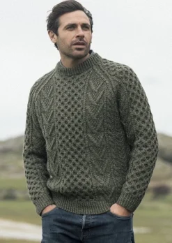 Mens Fisherman Sweaters|Mens Knitwear*Sweater Shop Aran Handknit Sweater S157 Green