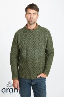 Mens Fisherman Sweaters|Mens Knitwear*Sweater Shop Aran Handknit Sweater S157 Green