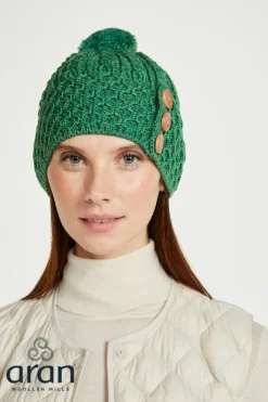 Aran Wool Hats|Ladies Hats*Sweater Shop Aran Hat with Pom Pom - Kiwi