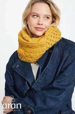 Ladies Aran Scarves*Sweater Shop Aran Infinity Snood Yellow