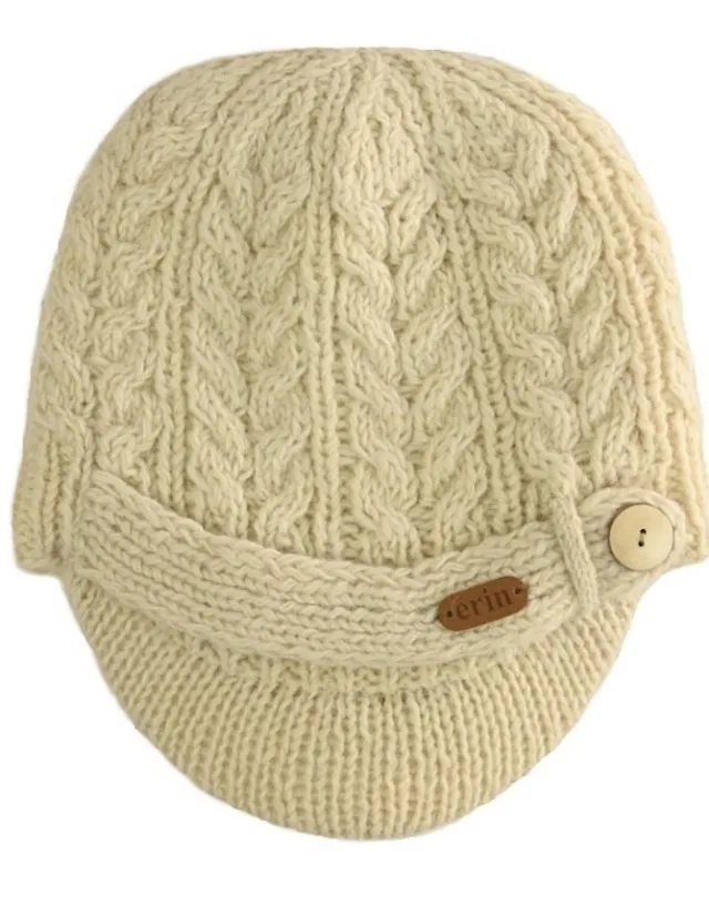 Aran Wool Hats*Sweater Shop Aran Peak Cable Hat Natural White