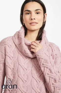 Womens Irish Knitwear|Womens Aran Fisherman Sweaters*Sweater Shop Aran Super Soft Aran Chunky Sweater Pink