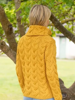 Womens Irish Knitwear|Womens Aran Fisherman Sweaters*Sweater Shop Aran Super Soft Cowl Neck Sweater Sunshine