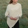 Womens Irish Knitwear*Sweater Shop Aran Super Soft Poncho Natural