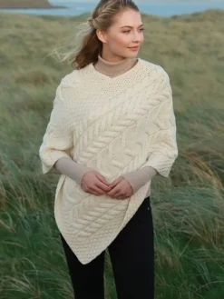 Womens Irish Knitwear*Sweater Shop Aran Super Soft Poncho Natural