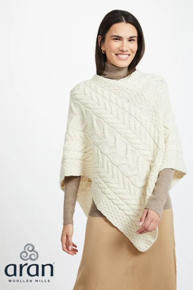 Womens Irish Knitwear*Sweater Shop Aran Super Soft Poncho Natural