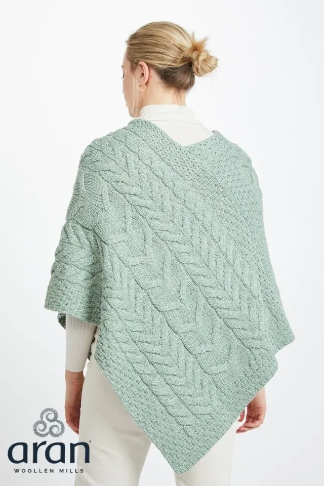 Ladies Aran Ponchos & Capes*Sweater Shop Aran Supersoft Merino Wool Poncho - Mint