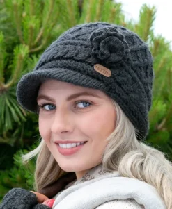 Ladies Hats*Sweater Shop Aran Trellis Peak hat Charcoal