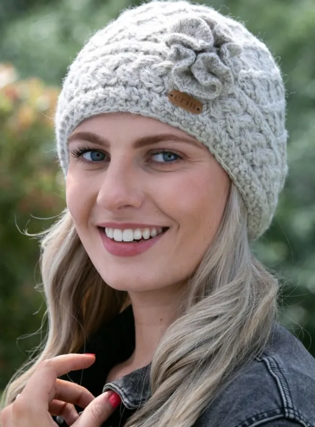 Aran Wool Hats|Ladies Hats*Sweater Shop Aran Trellis Pullon Hat Oatmeal