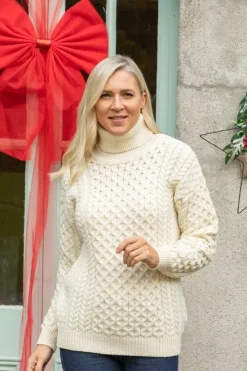 Womens Irish Knitwear|Womens Aran Fisherman Sweaters*Sweater Shop Aran Turleneck Sweater 100% Merino Wool
