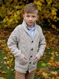 Childrens' Aran Cardigans*Sweater Shop Boys Shawl Neck Cardigan Oatmeal